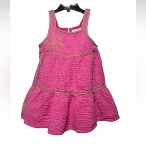 Peek Girls Floral Embroidered Pink Gauze Dress with Green Stitching-Size 2T NWT